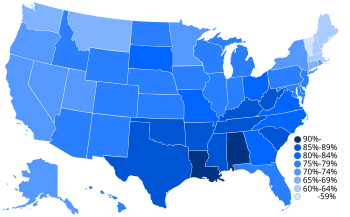 Map of the U.S. depicting greater religiosity in the Southern United States