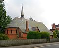 St Saviour's Church, Dry Hill Park Road, Tonbridge, Kent, 1875–76, a typical red brick lancet church by Ewan Christian with deep apse, steep pitched roof and a fleche[158]