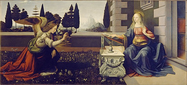Leonardo da Vinci Anunciacio, 98 x 217 cm.
