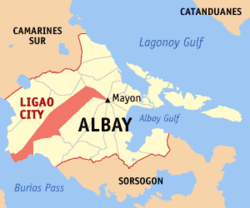 Mapa ng Albay na nagpapakita ng lokasyon ng Ligao.