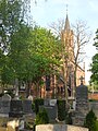 Evangelische Pfarrkirche (1861) vom nördlich gelegenen Friedhof her gesehen