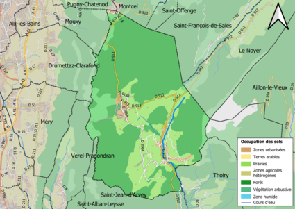 Carte en couleurs présentant l'occupation des sols.