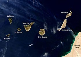 Image satellite légendée des îles Canaries.