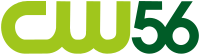 The CW logo in light green on left next to a 56 in a sans-serif typeface