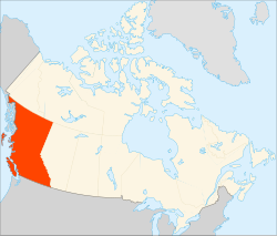 Map of Canada with British Columbia பிரித்தானிய கொலம்பியா highlighted
