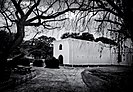 The Wine Cellar building at Groot Constantia in black and white.