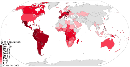 Procento katolíků podle zemí (2010)
