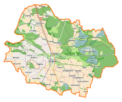 Mapa konturowa gminy Żmigród, na dole nieco na lewo znajduje się punkt z opisem „Morzęcino”