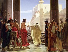 tableau montrant Ponce Pilate présentant Jésus de Nazareth aux habitants de Jérusalem