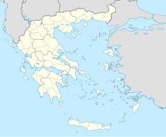 Mapa konturowa Grecji, blisko centrum na lewo u góry znajduje się punkt z opisem „Wolos”