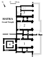 Plan du grand temple de Hatra. 1. iwan sud 2. iwan central 3. double iwan nord 4. édifice carré.