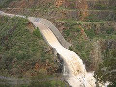 Spillway of Kangaroo Creek Reservoir dam in the Adelaide Hills, South Australia.