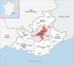 Digne-les-Bains arrondissementinin Provence-Alpes-Côte d'Azur'daki konumu