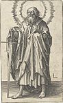 Saint Paul circa 1510 date QS:P,+1510-00-00T00:00:00Z/9,P1480,Q5727902 . engraving. 11.8 × 7.1 cm (4.6 × 2.7 in). Amsterdam, Rijksmuseum Amsterdam.