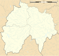 Mapa konturowa Cantal, u góry nieco na prawo znajduje się punkt z opisem „Vernols”