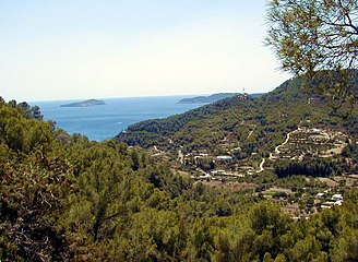 A view from es Culleram cave towards Sant Vicent de sa Cala