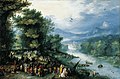Landschaft mit Tobias, 1598, Öl auf Kupfer, 36 × 55 cm, Liechtenstein Museum, Wien. Die Szene mit dem Erzengel Raphael und Tobias, der einen Fisch aus dem Fluss zieht, ist fast versteckt rechts unten zu erkennen.
