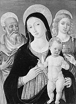 Thumbnail for File:Madonna and Child with Saints Jerome and Mary Magdalen MET ep65.234.bw.R.jpg