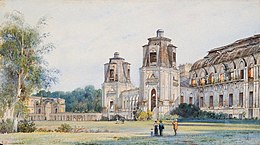Painting. View of the Palace and Gallery with the Gates in Tsaritsyno. Watercolor, 1896