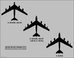 Tre tidlige forslag til B-52s skrog. De er stort sett like bortsett fra mindre forskjeller og plassering av drivstofftanker.