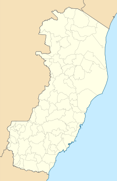 Mapa konturowa Espírito Santo, na dole po lewej znajduje się punkt z opisem „Ibatiba”