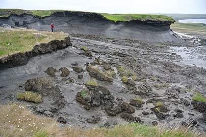 Smeltende permafrost in Herscheleiland, Canada, 2013