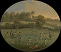 Image 1A Game of Cricket at The Royal Academy Club in Marylebone Fields, now Regent's Park, depiction by unknown artist, c. 1790–1799 (from History of cricket)