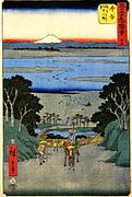 Cincuenta y tres estaciones del Tokaido, edición de Tate-e : El relegado de Kanaya (25.ª etapa)