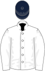 White, dark blue cap