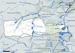 Carte en couleur présentant le réseau hydrographique de la commune