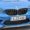 Komplett schwarzer Grill mit Doppelstreben eines BMW M2