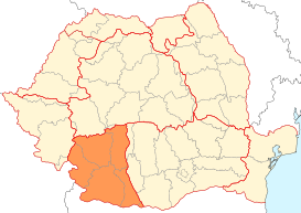 Mapa con la ubicación de Oltenia en Rumania.