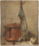 Jean Siméon Chardin: Kanin och kopparkittel alternativt Stilleben med hare och kopparkittel, signerad, olja på duk, 69 × 50 cm. Nationalmuseum, Stockholm.