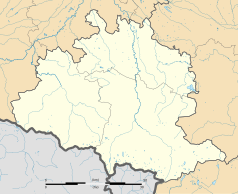 Mapa konturowa Ariège, blisko centrum na dole znajduje się punkt z opisem „Rabat-les-Trois-Seigneurs”