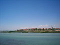 View of Beysehir from the lake, the Eşrefoğlu Mosque is on the right with the minaret.