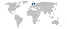 All territories ever possessed by the Swedish Empire shown on modern borders.