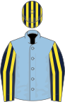 Light blue, dark blue and yellow striped sleeves and cap