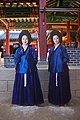 Cutouts on display the Dae Jang Geum Theme Park, depicting Yang Mi-kyung and Kyeon Mi-ri playing the roles of Lady Han and Lady Choi wearing a gache