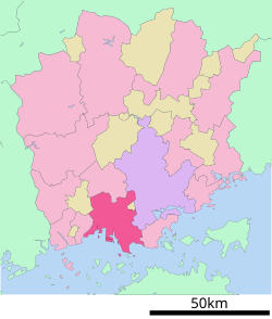 Kurashikin sijainti Okayaman prefektuurissa.