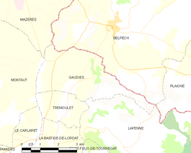 Mapa obce Gaudiès