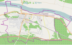 Mapa konturowa Solca Kujawskiego, w centrum znajduje się punkt z opisem „JuraPark Solec”