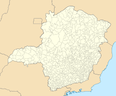 Mapa konturowa Minas Gerais, blisko centrum po prawej na dole znajduje się punkt z opisem „Moeda”