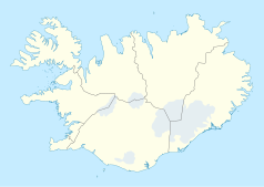 Mapa konturowa Islandii, na dole po lewej znajduje się punkt z opisem „Eimskipsvöllurinn”