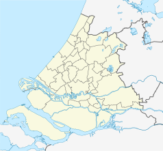 Mapa konturowa Holandii Południowej, u góry znajduje się punkt z opisem „Rijnsburg”