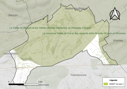 Carte des ZNIEFF de type 2 sur la commune.