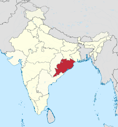 Localizacion de l'estat d'Odisha en Índia