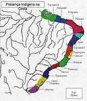 Distribuição dos grupos de língua tupi na costa brasileira, no século XVI