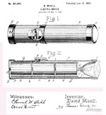 Le brevet 617.592 de Misell , une publicité de 1889 ; une lampe de poche de 1899.