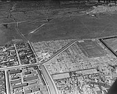 Aerial photo from 1953. DR Byen would be built where Røde Mellemvej (left) which continues into Amager Fælledvej (right) bends