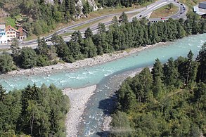 Desembocadura del Glenner en el Rin anterior cerca de Ilanz/Glion